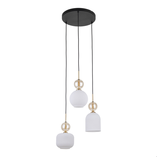 lampadario per camera da letto stile contemporaneo 3 vetri pendenti bianco ambra